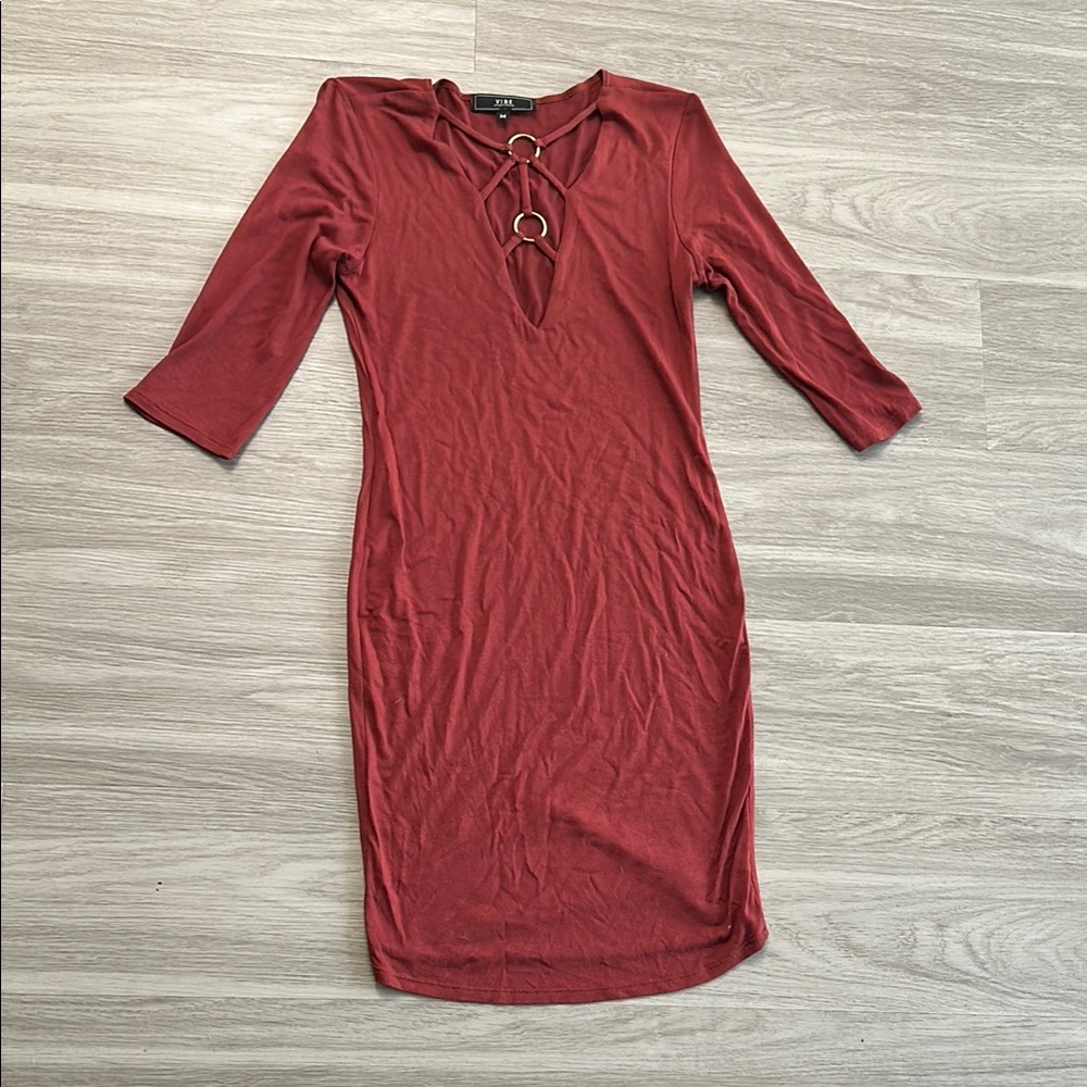 Elegant Red Dress with Ring Detail